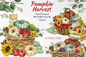 Watercolor Pumpkin Harvest Clipart