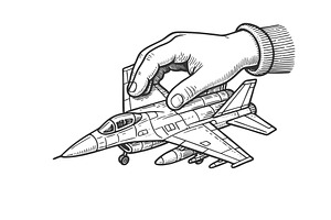 child hand holding toy jet plane, an Illustration by AlexArt