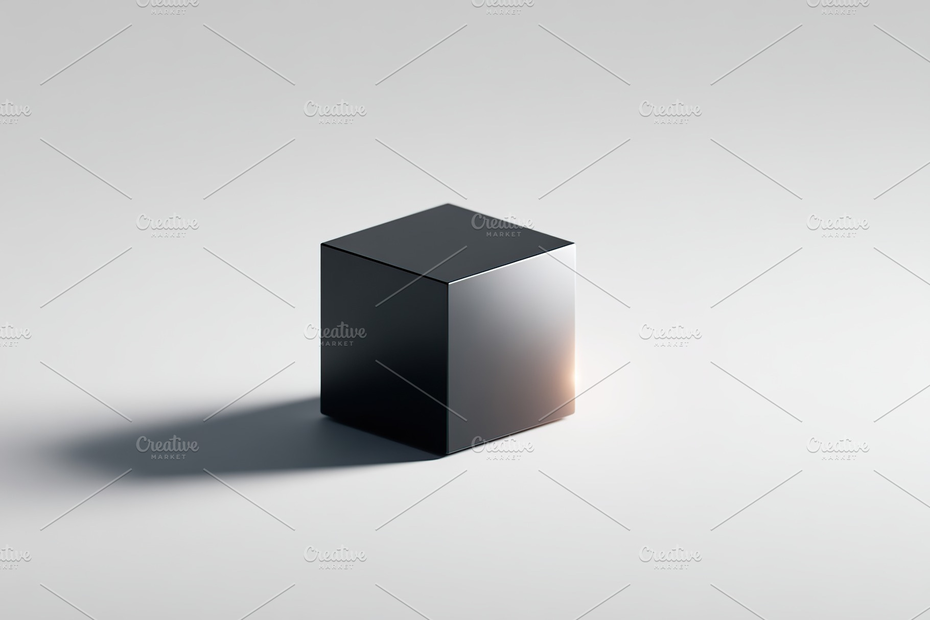 Matte black cube resting on a neutral surface casting a soft shadow under brigh, a Photo by AlyaAnd