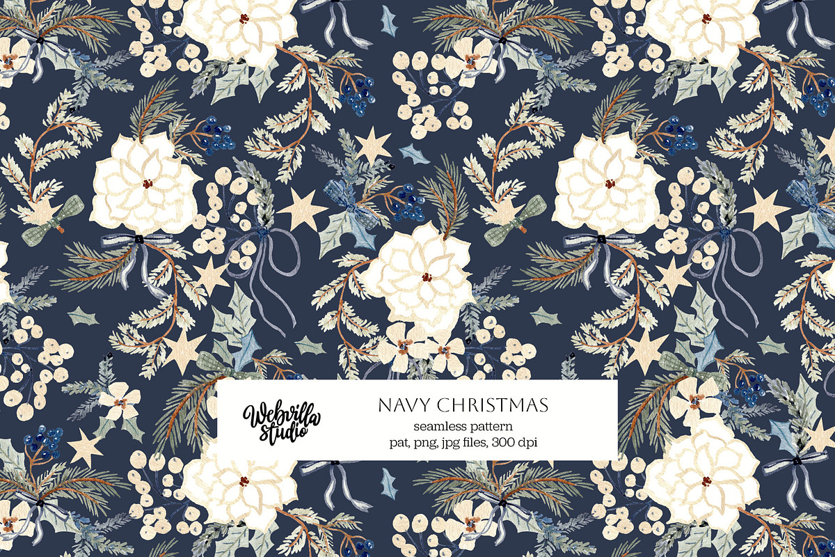 Navy Christmas Pattern, a Pattern Graphic by Webvilla Studio (Photo 1 of 5)