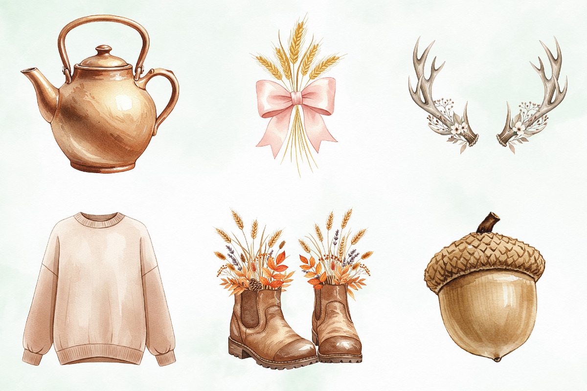 Neutral Rustic Coquette Fall Clipart, an Illustration by Creative Art (Photo 6 of 9)