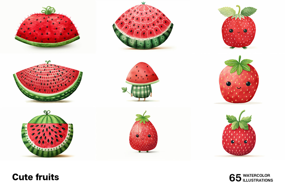 Cute fruits. 65 images, a Food Illustration by Handmadefont (Photo 9 of 13)