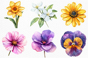 Watercolor Retro Flower Clipart, an Illustration by Craft Nest (Thumbnail 2 of 6)