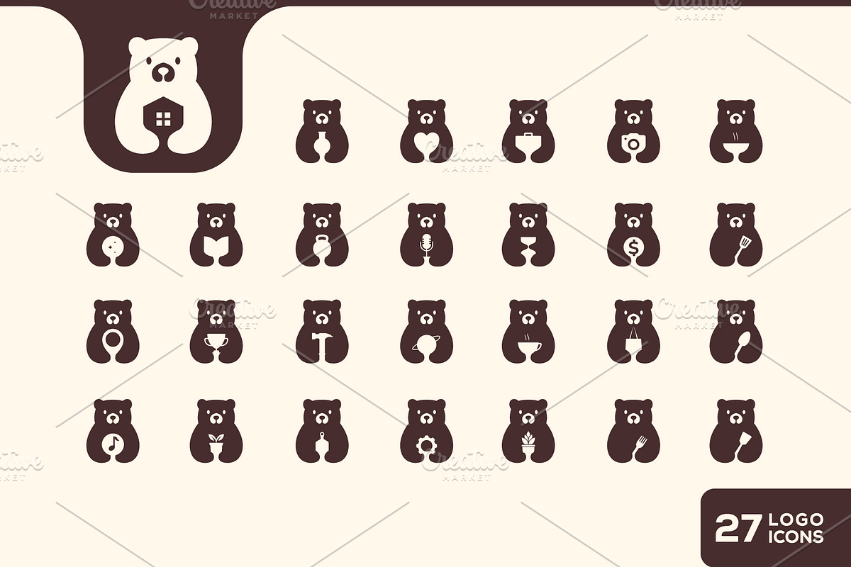 bear cute flat mascot minimal icon, a Solid Icon by devastd