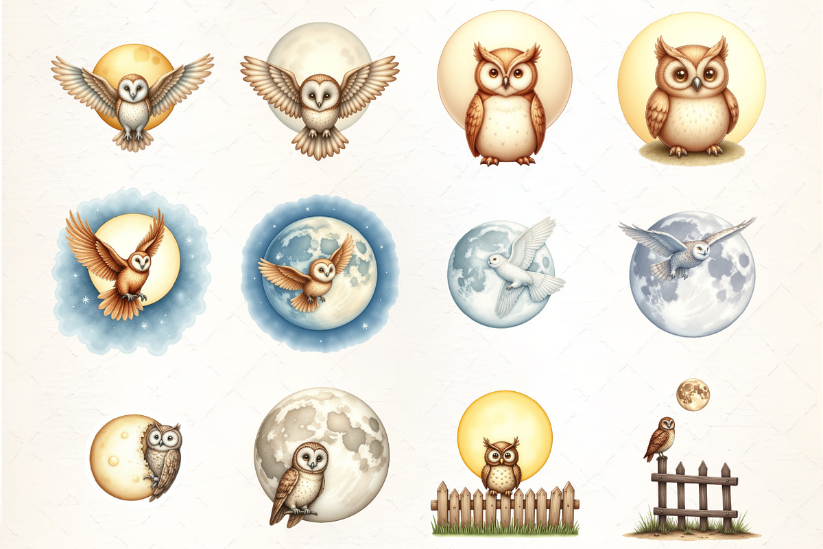 Full Moon with Owl Clipart, an Illustration by CrexoraLab (Photo 2 of 5)