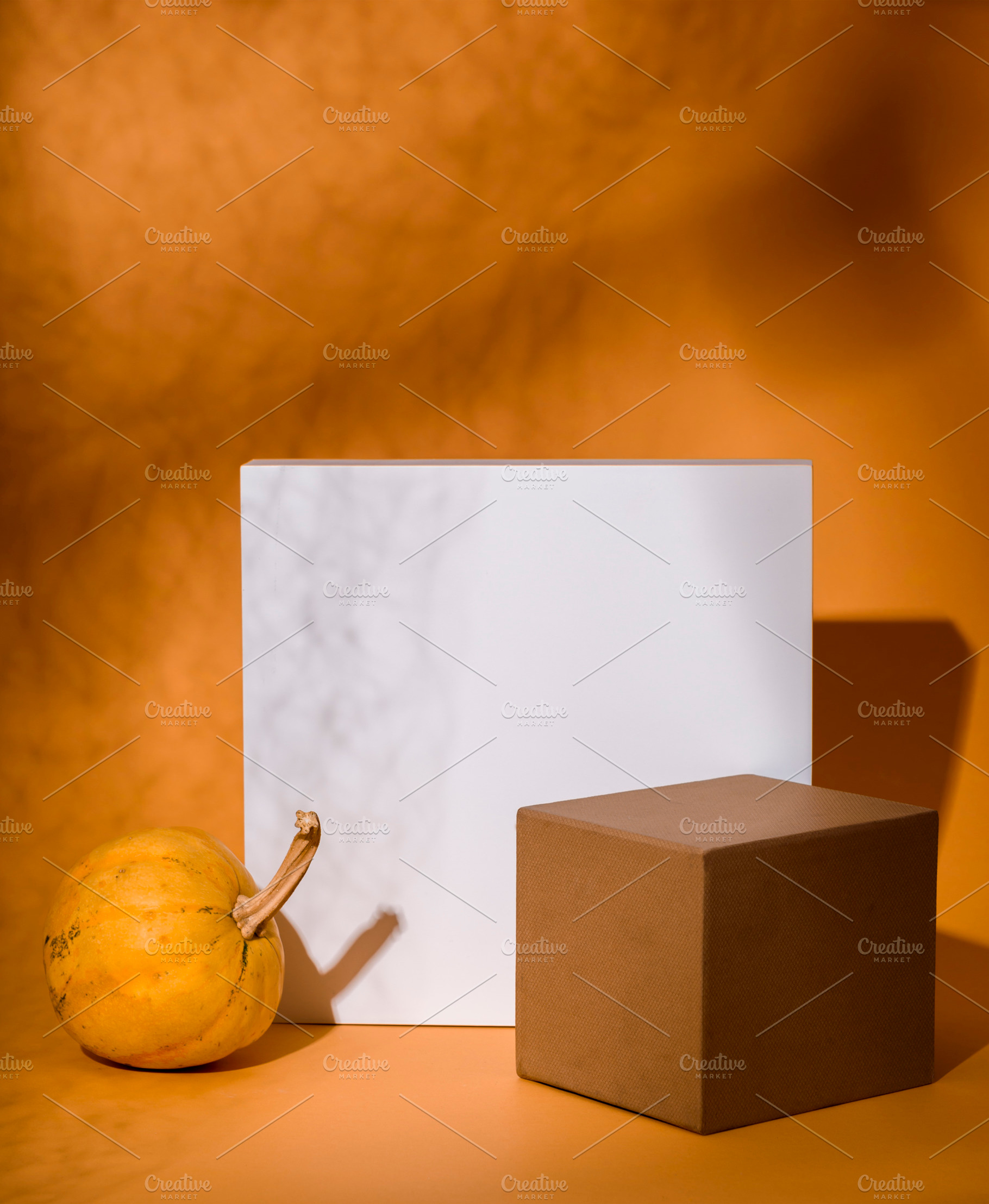 Autumn background podium and pumpkin, a Holiday Photo by hitdelight