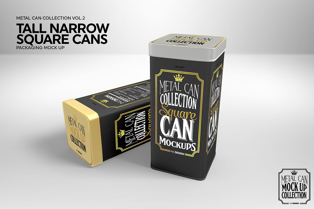 Tall Narrow Square Cans Mockup, a Product Mockup by INCDesign (Photo 3 of 7)