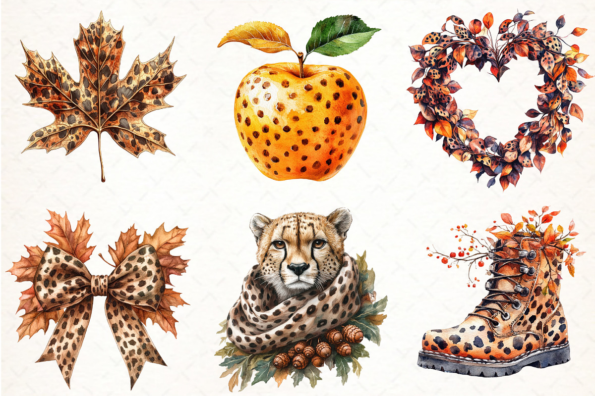 Watercolor Leopard Print Autumn Clip, an Illustration by Pixels.Craft (Photo 2 of 7)