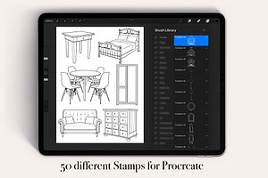 50 Furniture Procreate Stamps Brush