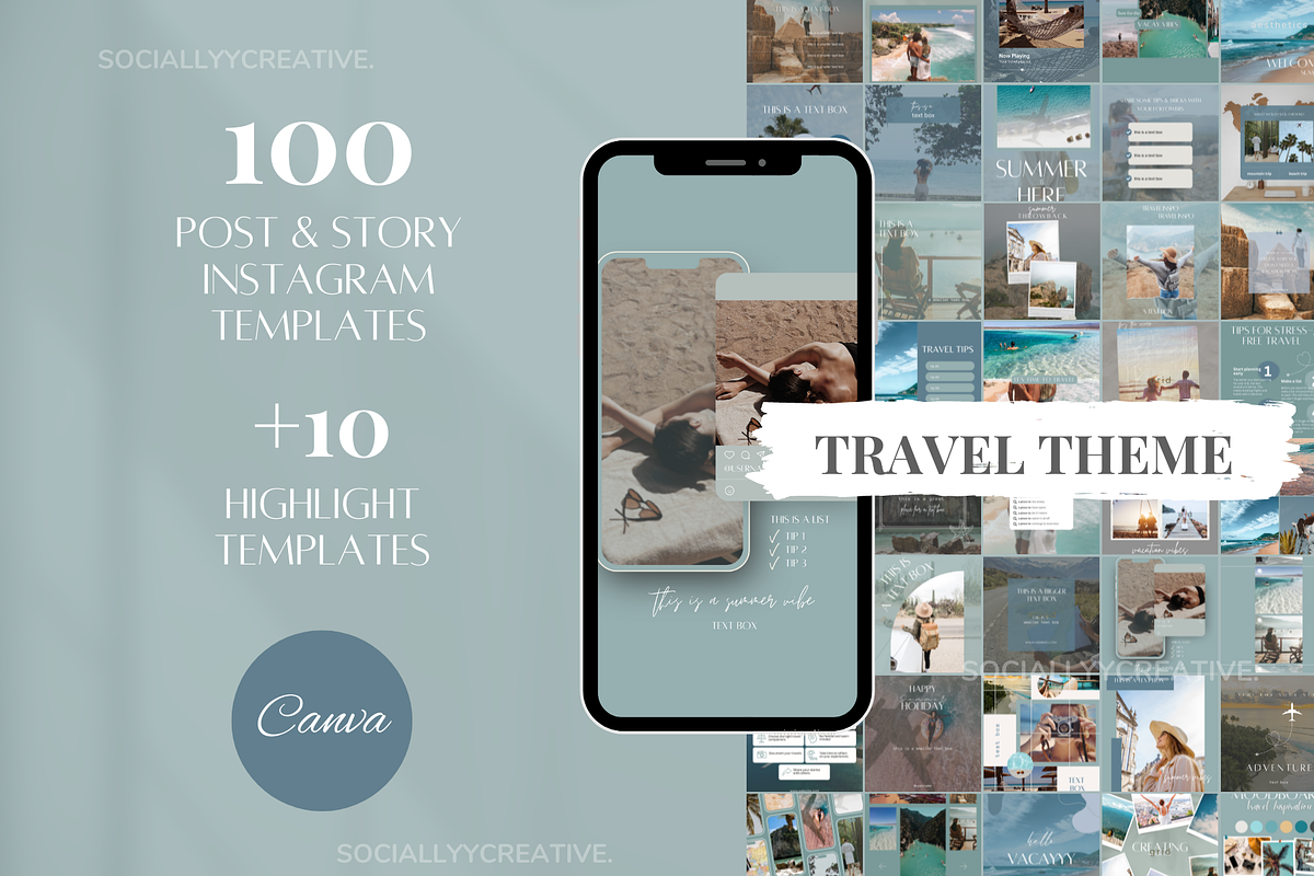 Travel Instagram Canva Templates, a Social Media Template by SociallyyCreative (Photo 1 of 9)