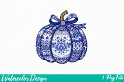 Chinoiserie Pumpkin Png, Sublimation, an Illustration by Watercolor design (Thumbnail 1 of 3)