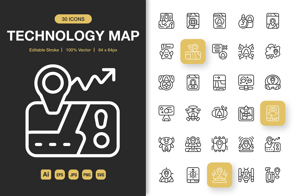 Technology Map Icons, an Icon by Spacepixel Creative