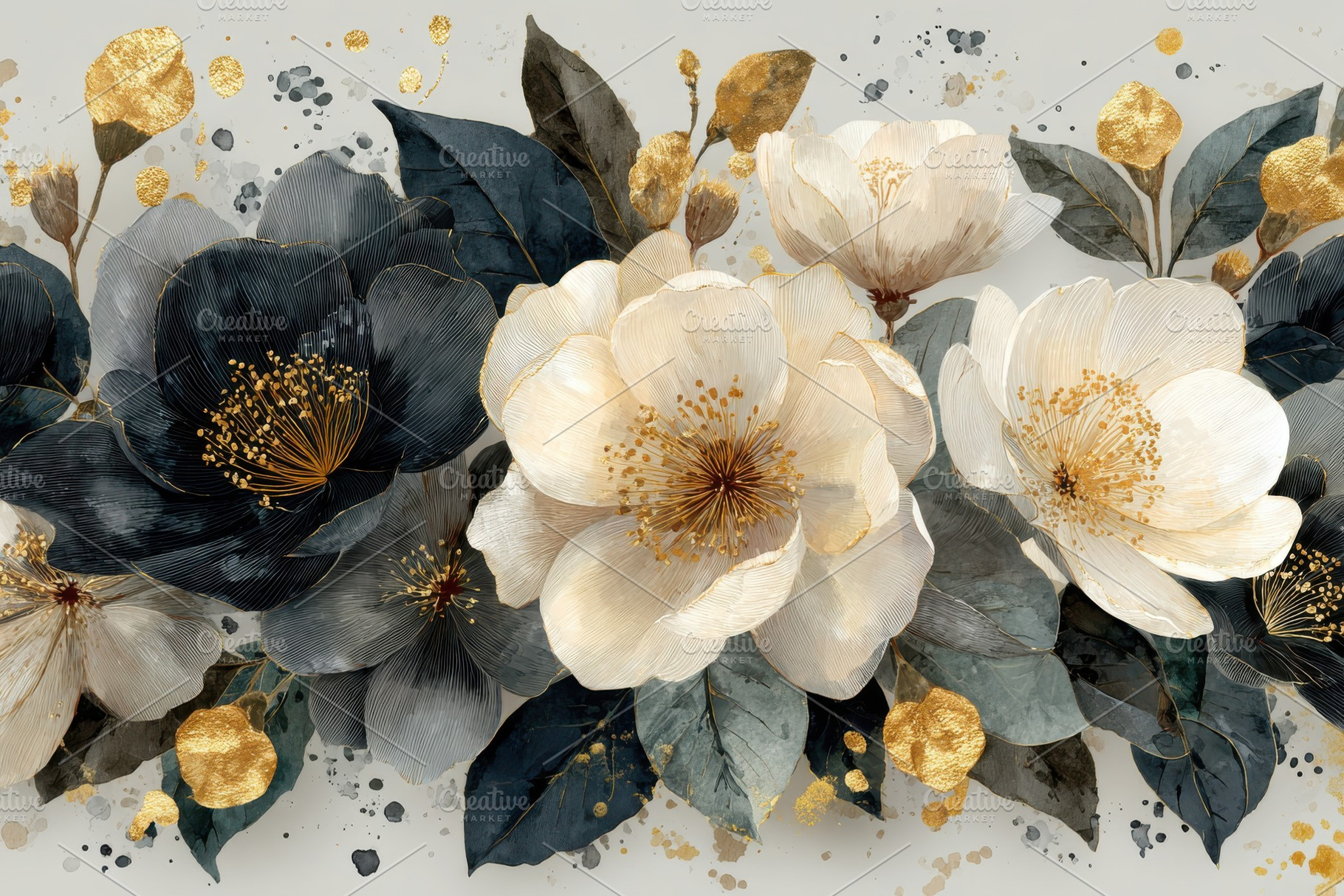 Elegant gold and gray floral bouquet, a Photo by Pixeness Studio