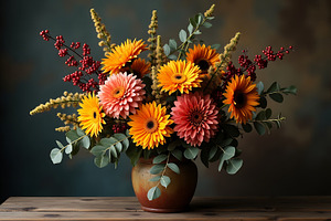 Vibrant autumn flower arrangement in, a Nature Photo by Artonix