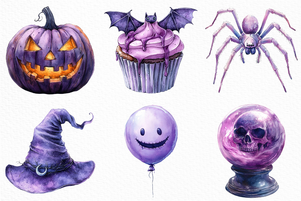 Spooky Purple Halloween Clipart, an Illustration by Craft Nest (Photo 3 of 6)