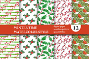 12 Winter Seamless Patterns Set, a Pattern Graphic by Sunset&Sea Design (Thumbnail 1 of 4)