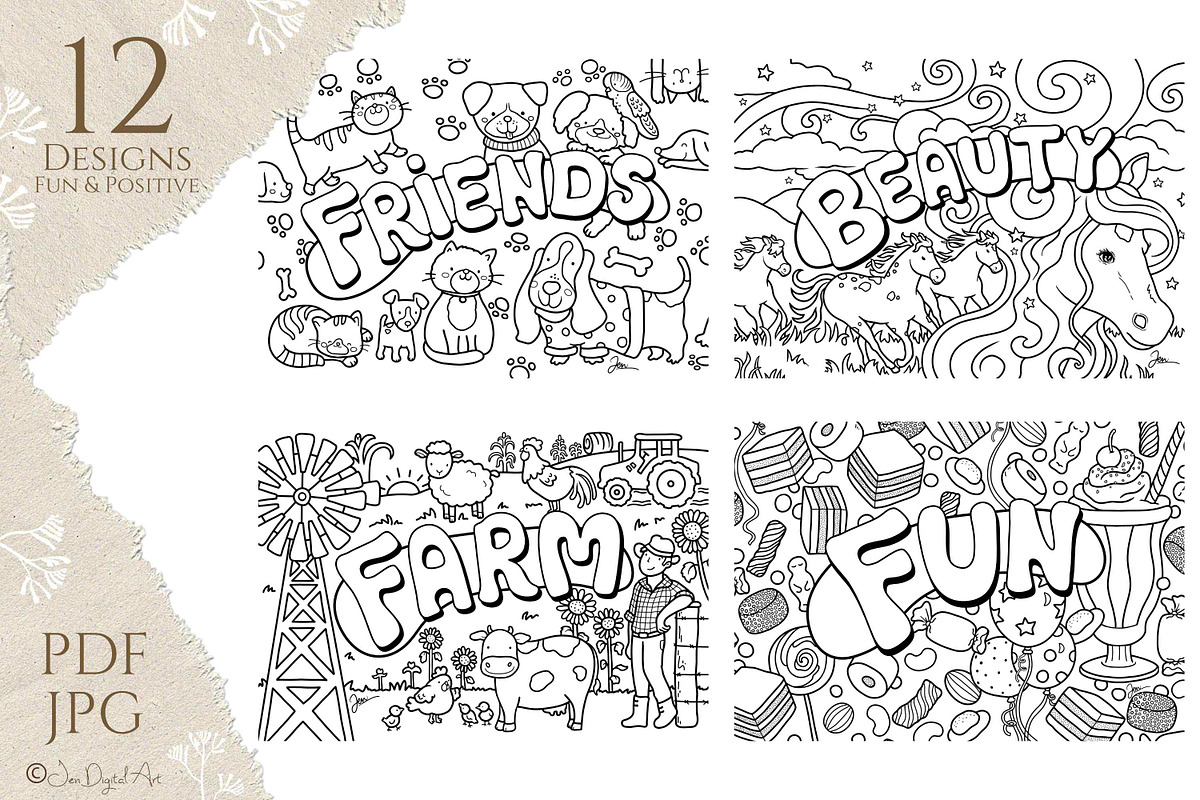 Postcards - 12 Colouring Pages, an Animal Illustration by Jen Digital Art (Photo 4 of 5)