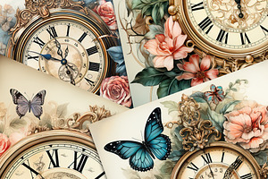 Antique Clock With Blooming Roses