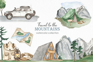 Travel to the mountains watercolor, an Illustration by Marina Ermakova