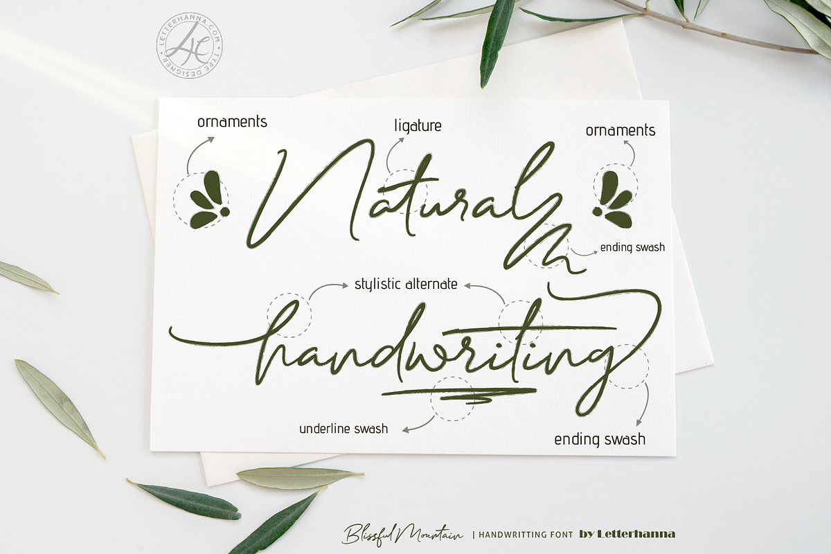 Blissful Mountain, a Handwritten Font by Letterhanna Studio (Photo 2 of 13)