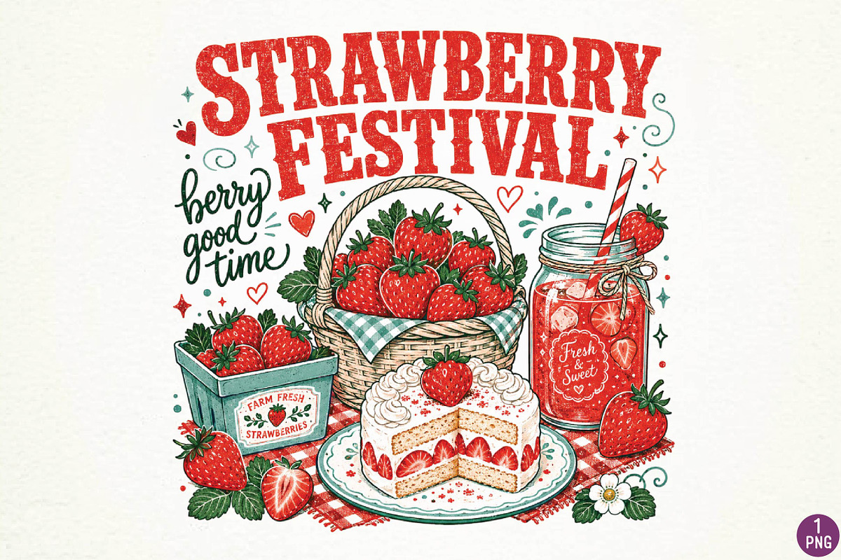 Retro Strawberry Sublimation Design, a Seasonal Illustration by DreamPrint404 (Photo 1 of 6)