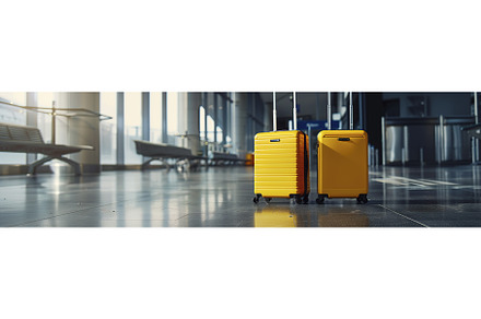 At the airport, two yellow suitcases, a Transportation Photo by Jyliana's shop