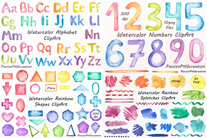 Big Set of Watercolor Rainbow shapes, a Decorative Illustration by PassionPNGcreation