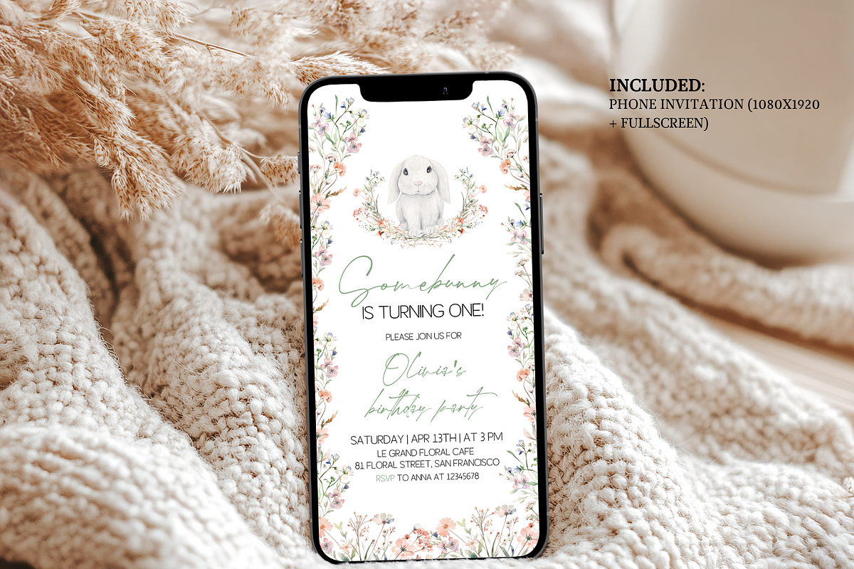 Floral Somebunny Phone Invite, an Invitation Template by Digital_Mind (Photo 2 of 5)