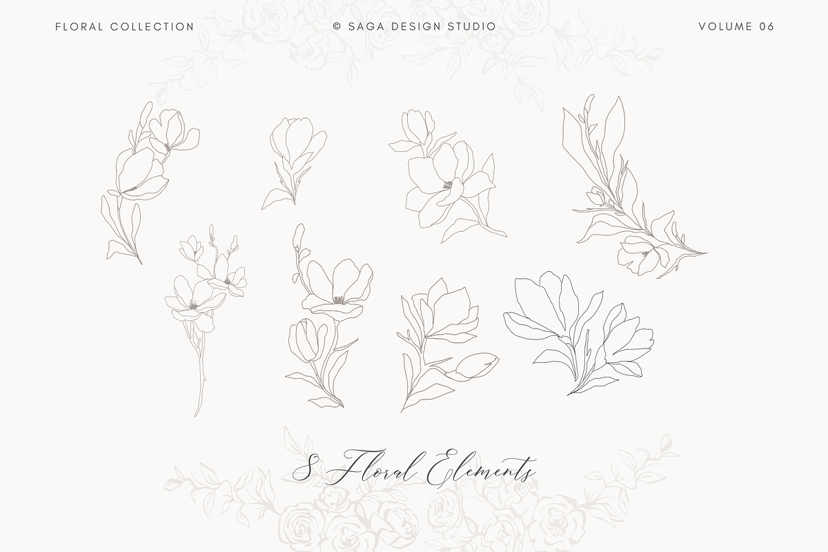 Minimal Lineart Magnolia Flowers, an Illustration by Saga Design Studio (Photo 2 of 5)