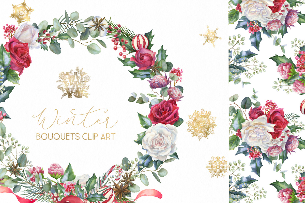 Watercolor floral Christmas pack, a Decorative Illustration by WonderWonder (Photo 17 of 20)
