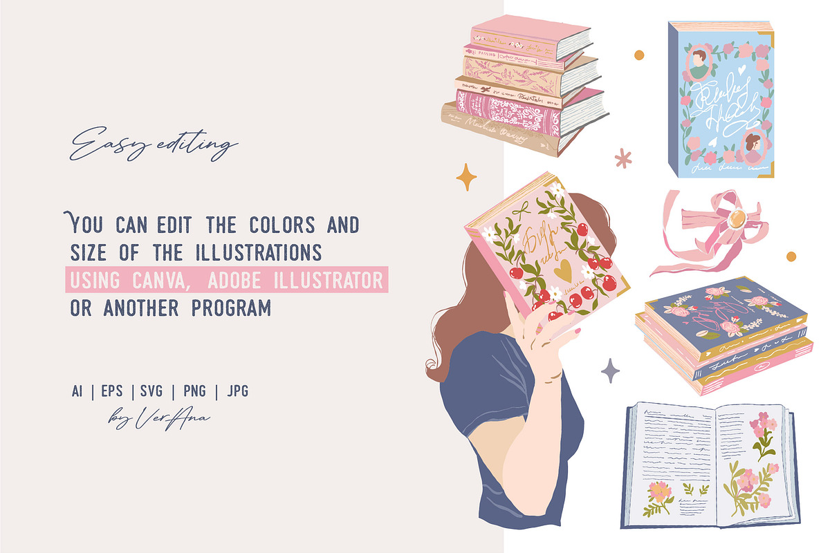 Book Lovers Clipart. Girls and Books, an Object Illustration by VerAna (Photo 9 of 24)