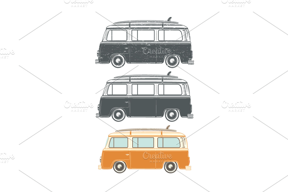 Set of retro travel camper vans., a Background Graphic by Aleksandrs