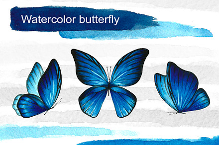 Blue watercolor butterflies