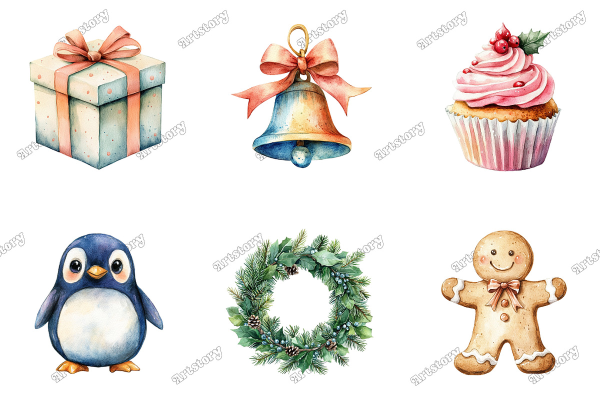 Watercolor Cute Warm Christmas Clipa, an Illustration by designcity5 (Photo 3 of 5)