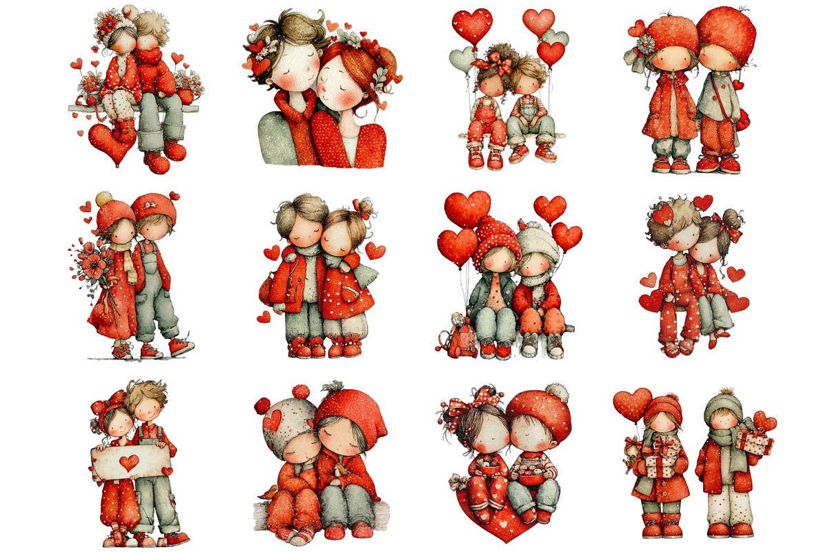 Watercolor Valentine Couple Clipart, an Illustration by Designking (Photo 2 of 5)