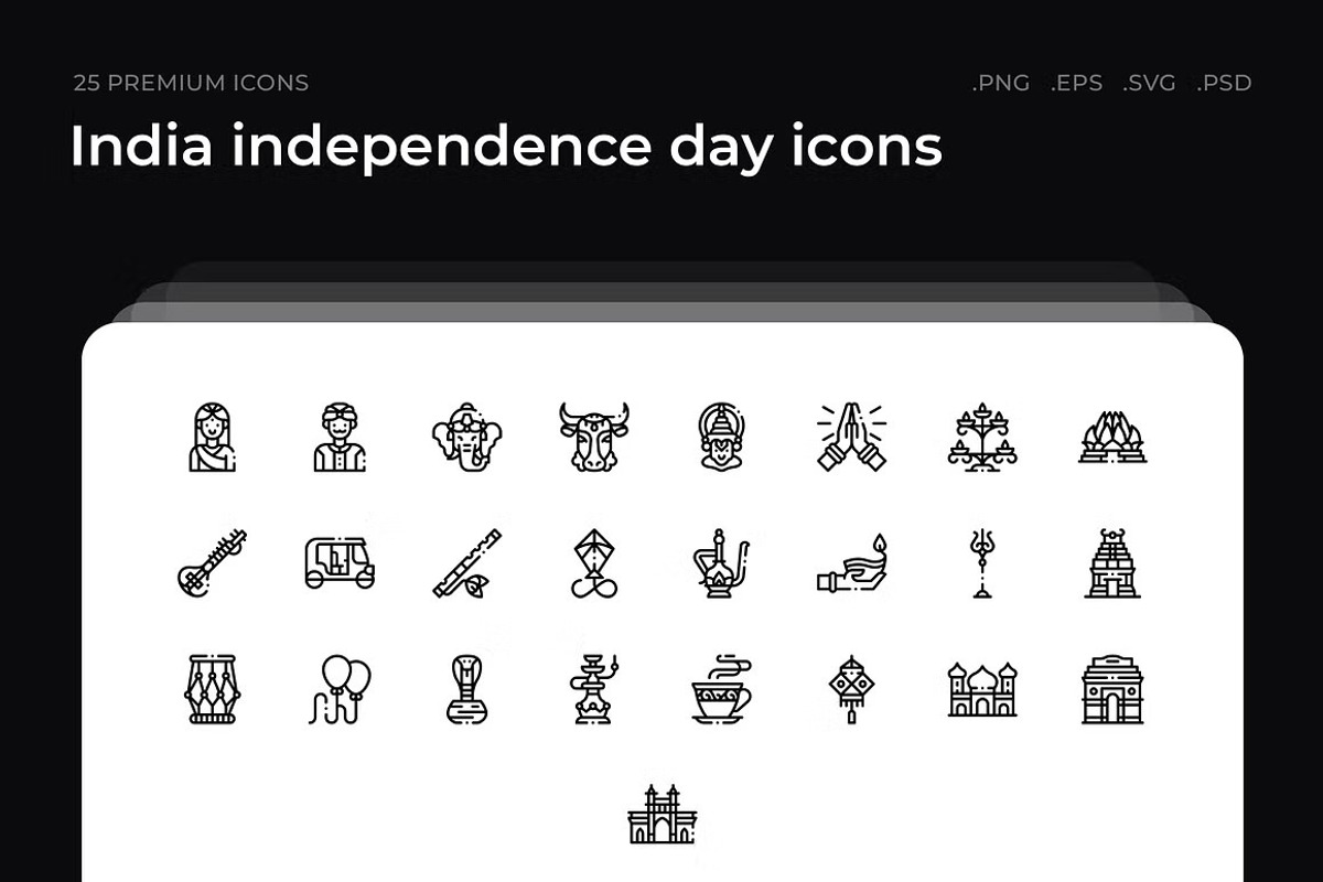 India independence day icons, an Outline Icon by Wencory (Photo 3 of 3)