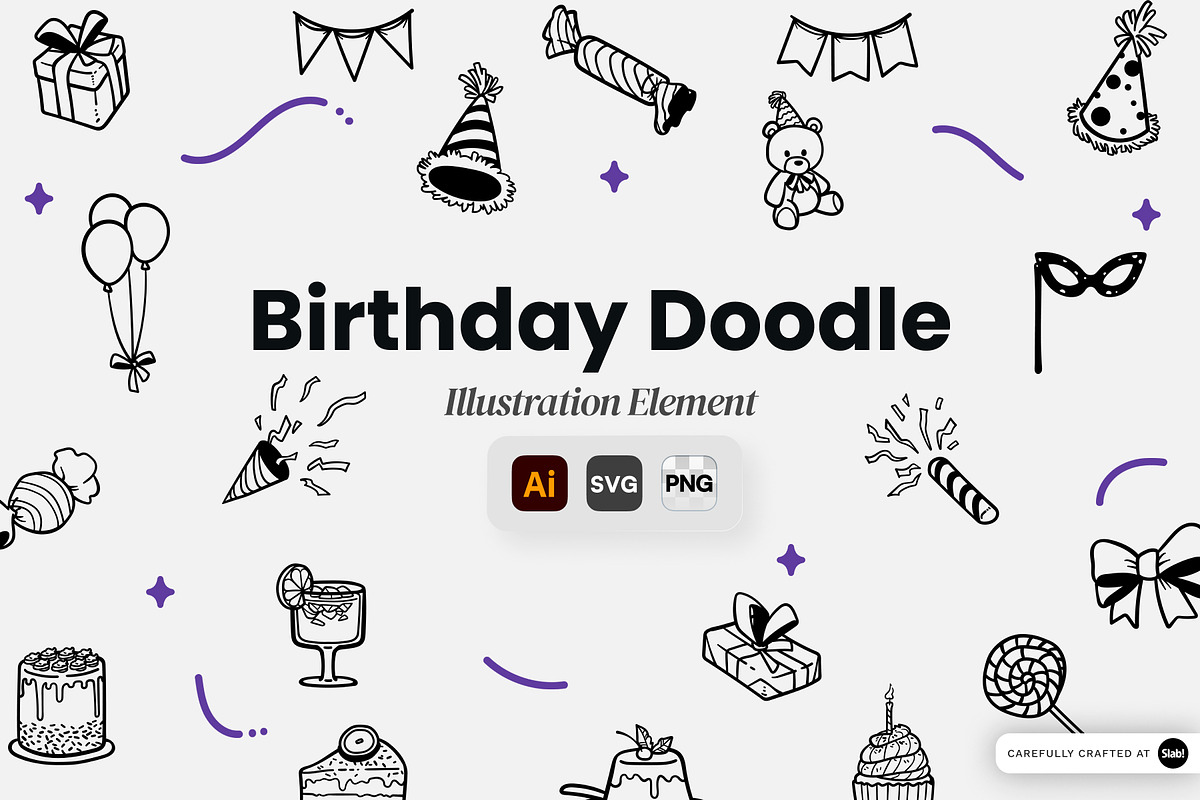 Birthday Doodle Illustration Pack, an Object Graphic by SLAB! Design (Photo 1 of 2)