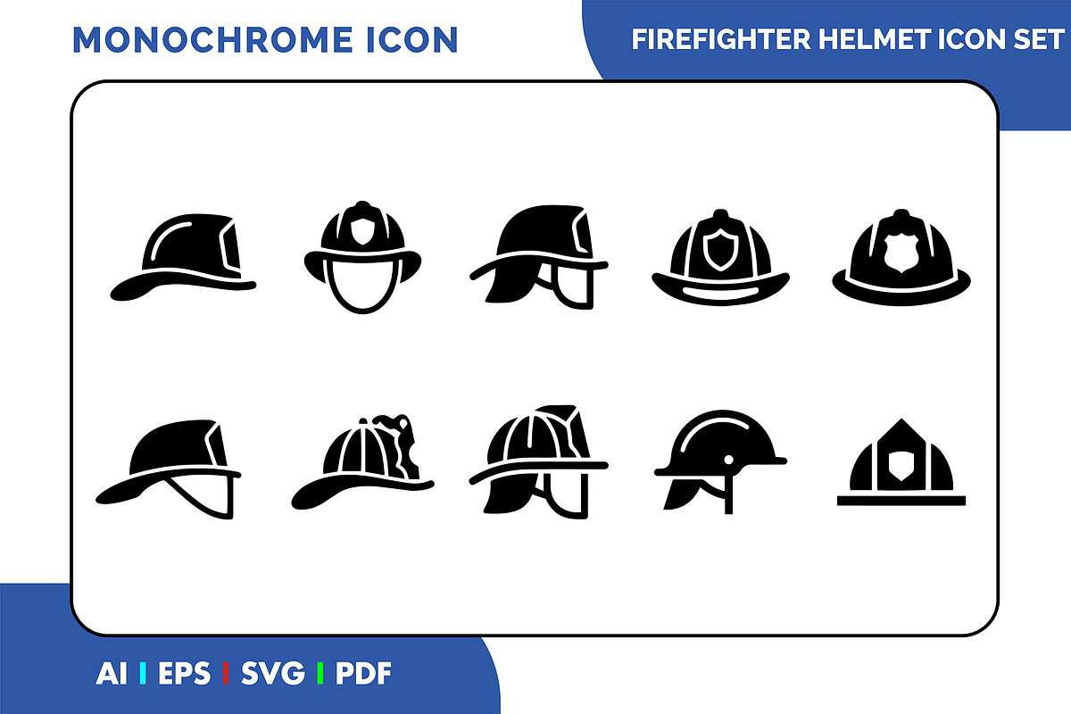 Firefighter Helmet Icon Set, a Solid Icon by Fontmine Studio (Photo 1 of 3)
