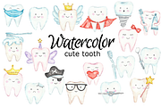 Cute tooth watercolor clipart, a Background Graphic by GoodFairyClipArt (Thumbnail 1 of 3)