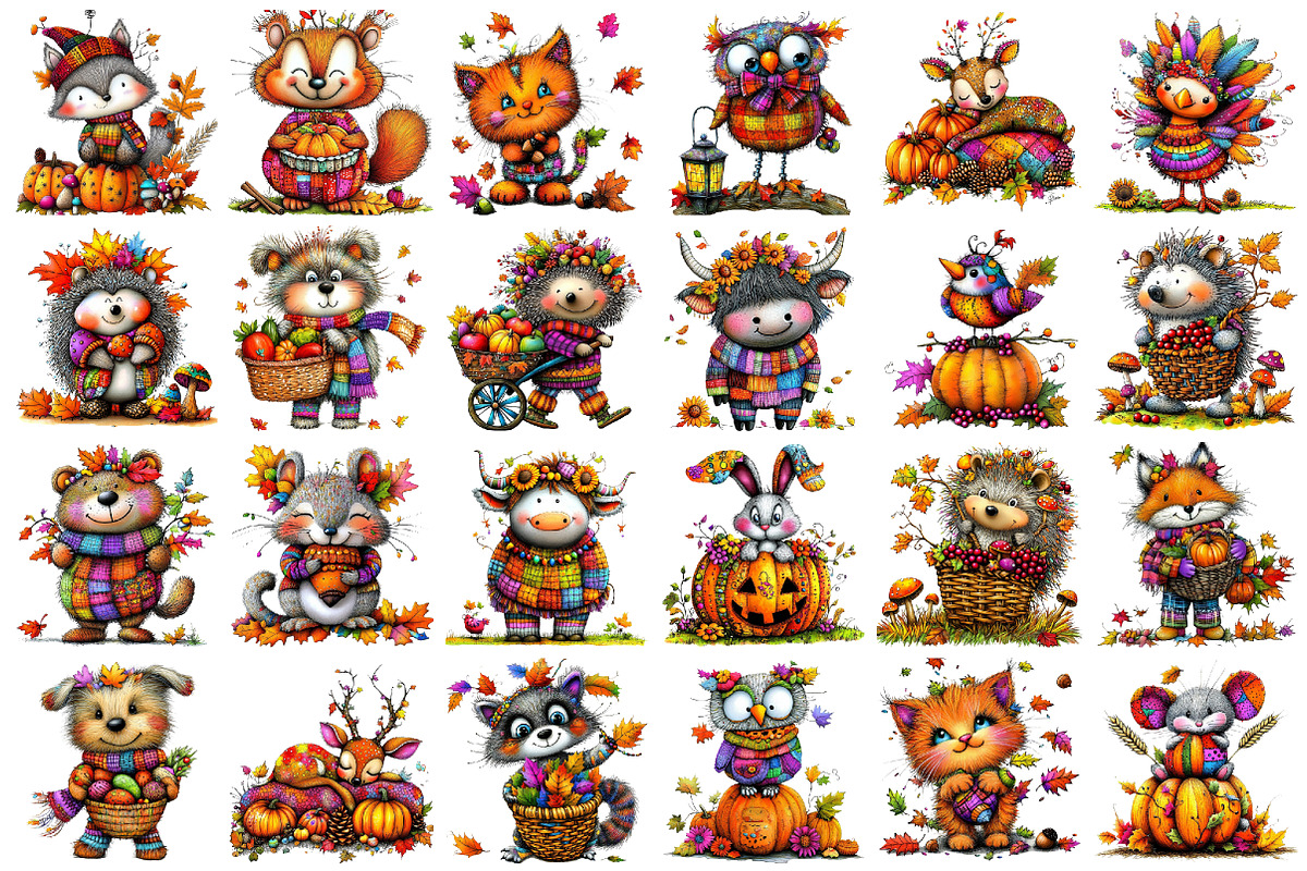 Whimsical Autumn Animals Clipart, a Seasonal Illustration by designcity5 (Photo 2 of 5)