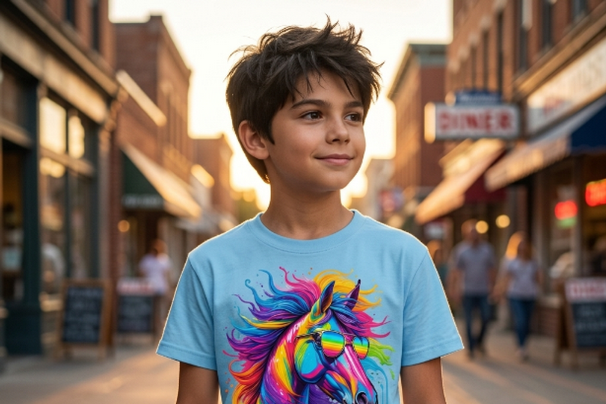 Rainbow Horse T-Shirt Design, a Shirt Mockup by Vector Stall