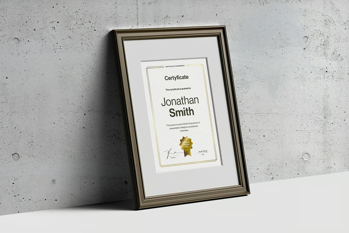 A4 Passe-partout Certificate Mock-up, an Advertising Mockup by zippypixelstudio (Photo 2 of 13)