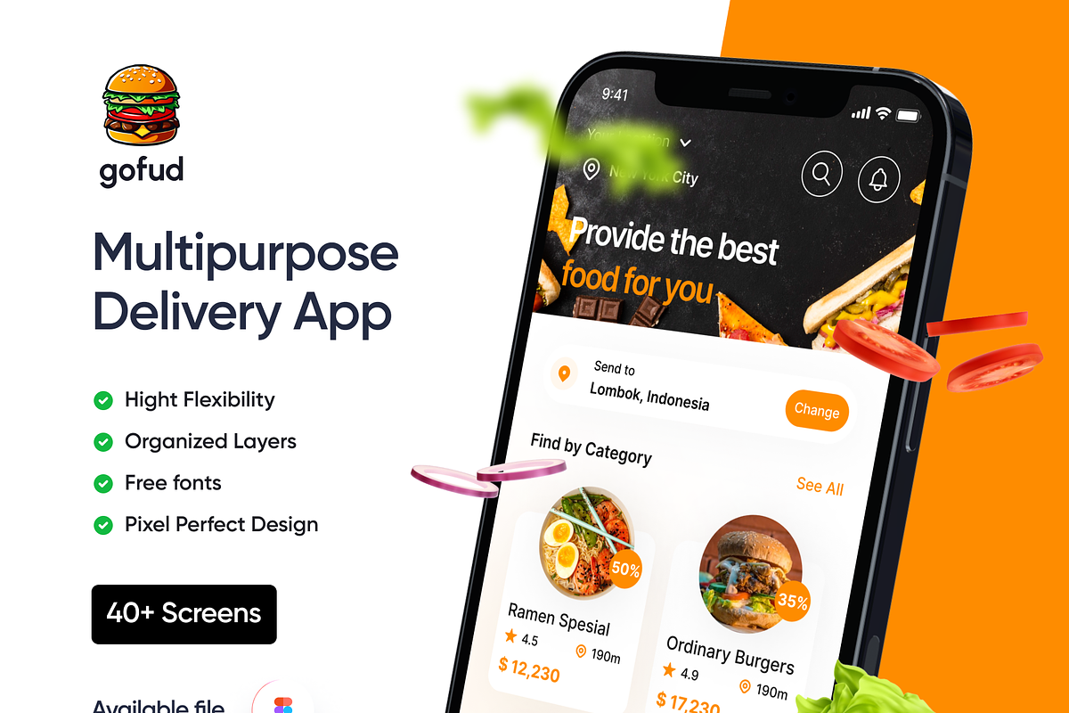 Gofud - Multipurpose Delivery App, an UI Kit Template by Sans Design (Photo 1 of 6)