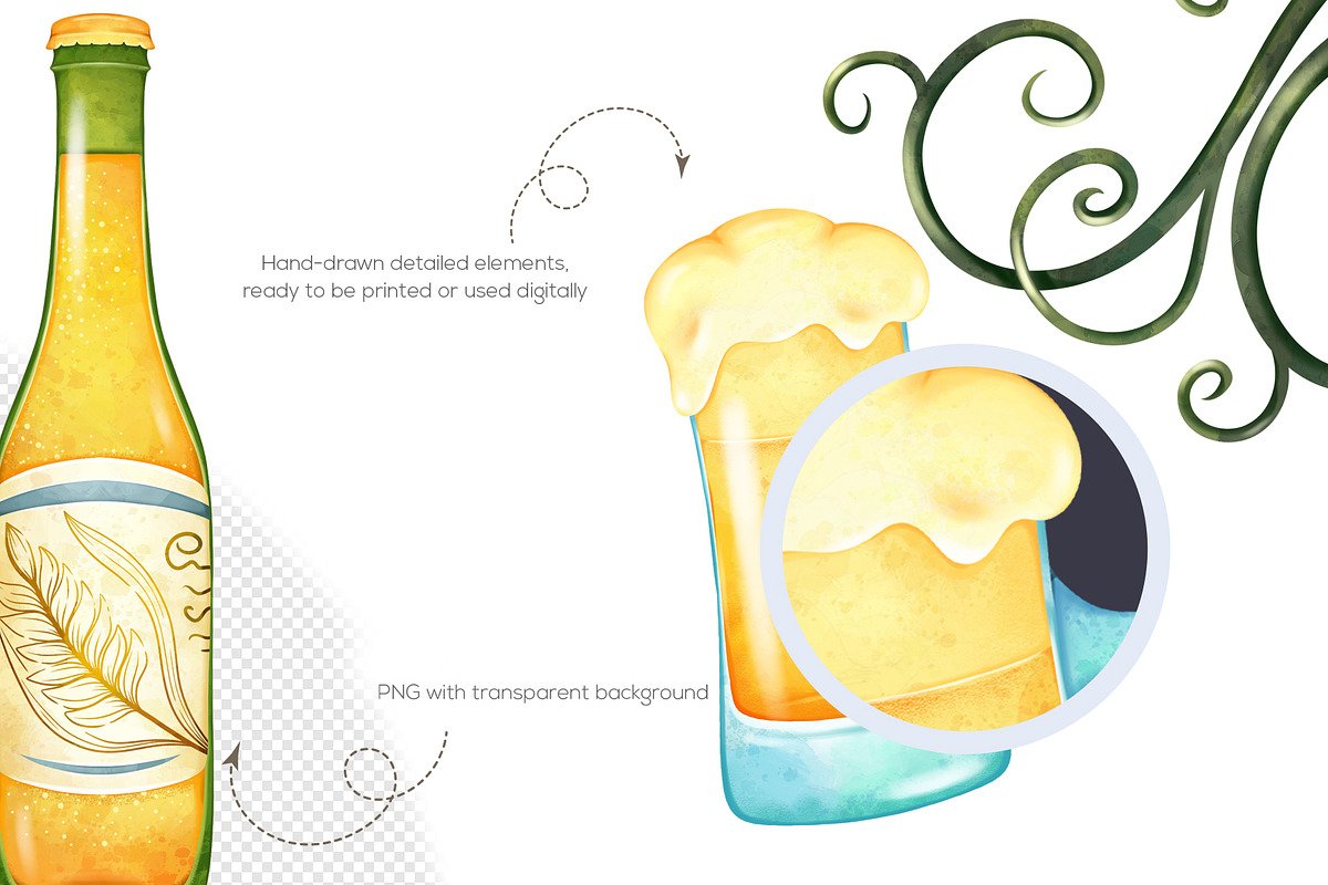 Beer Clipart PNG Set, a Food Illustration by Mespilia (Photo 3 of 5)