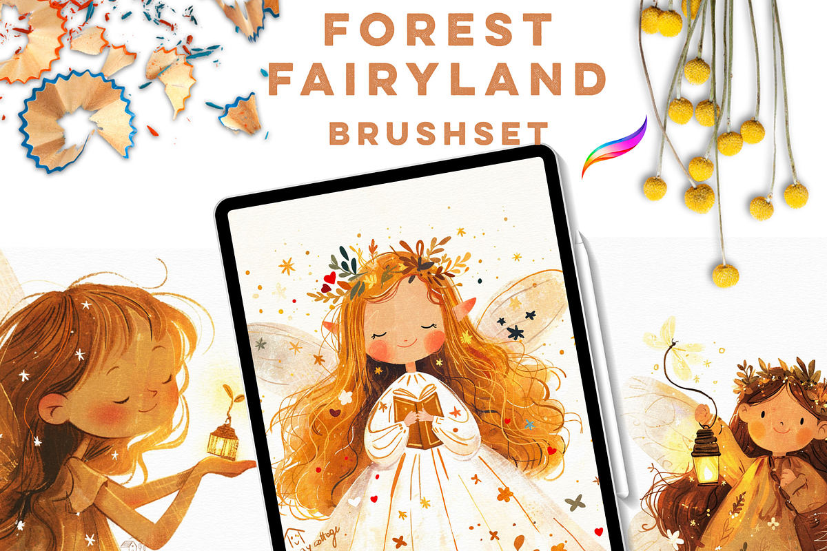 FOREST FAIRYLAND Procreate Brushes, a Brush Add-On by Warm Cozy Cottage (Photo 1 of 6)