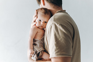 Happy Fathers day!  Stylish father hugging cute little baby son, a Person Photo by Sonjachni