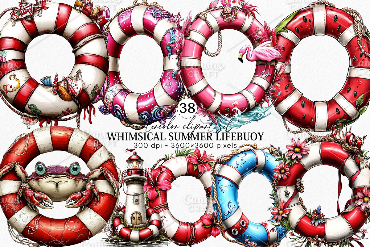Whimsical Summer Lifebuoy Clipart, an Illustration by Canvas Craft (Photo 1 of 7)