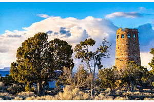 Desert view watchtower above the featuring watchtower, grand, and canyon, an Architecture Photo by Leonid Andronov