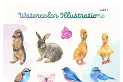 Summer Bloom Watercolor Set, an Animal Illustration by pixelbuddha.net (Thumbnail 2 of 7)