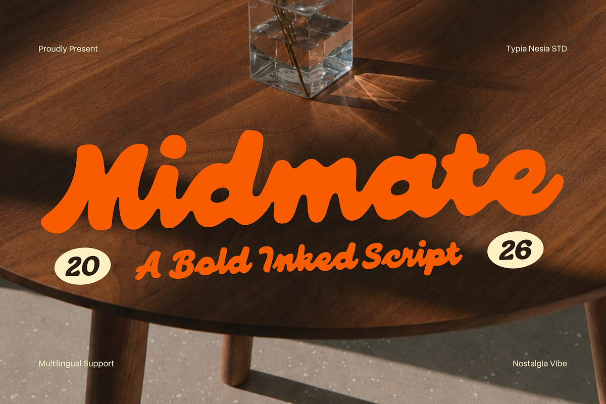 Midmate - Bold Inked Retro Script, a Script Font by Typia Nesia (Photo 1 of 12)